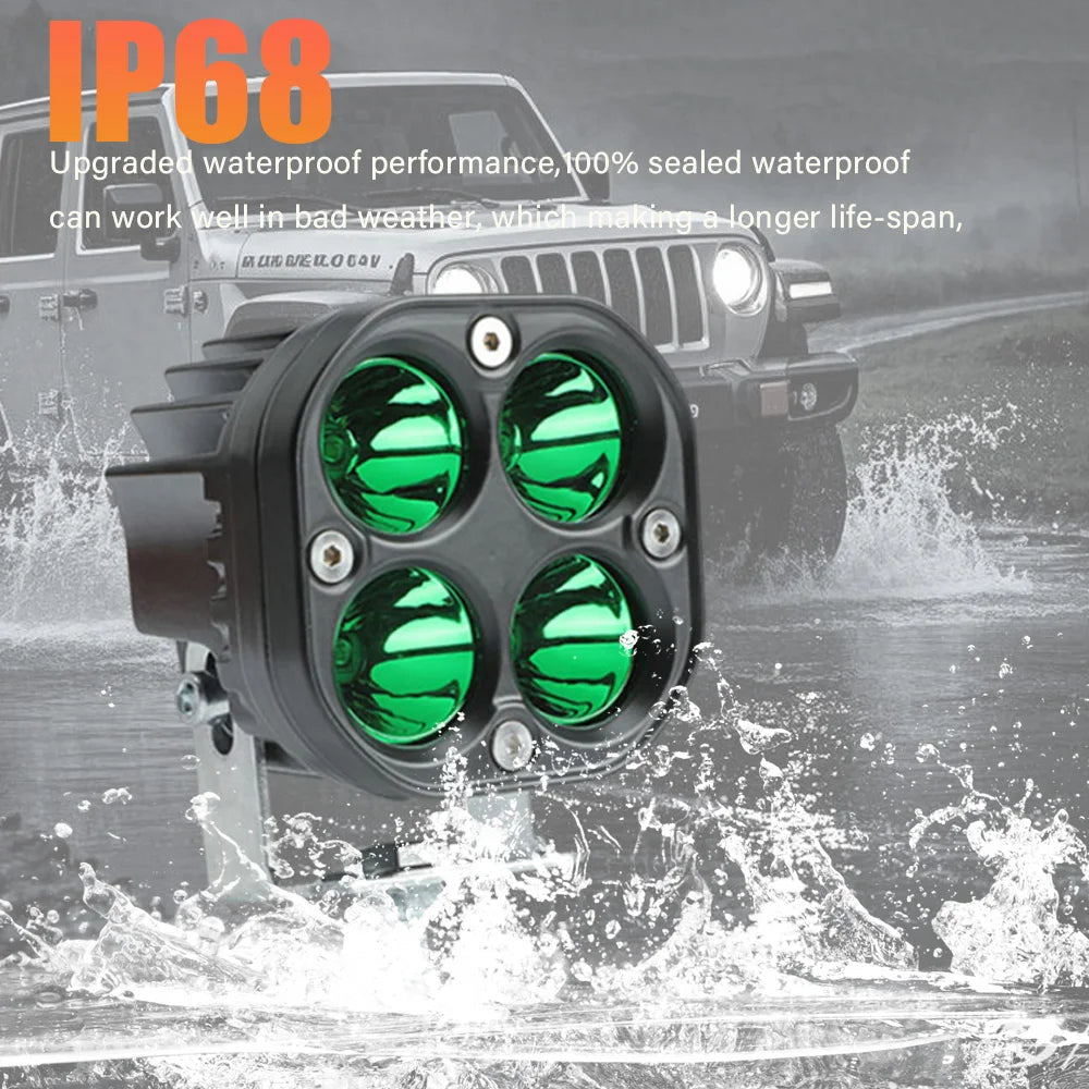 3 Inch LED Light Bar Red Green 12-24V Driving Fog Lights Auto Spotlights Work Lights for 4x4 Offroad Motorcycle Fishing Hunting