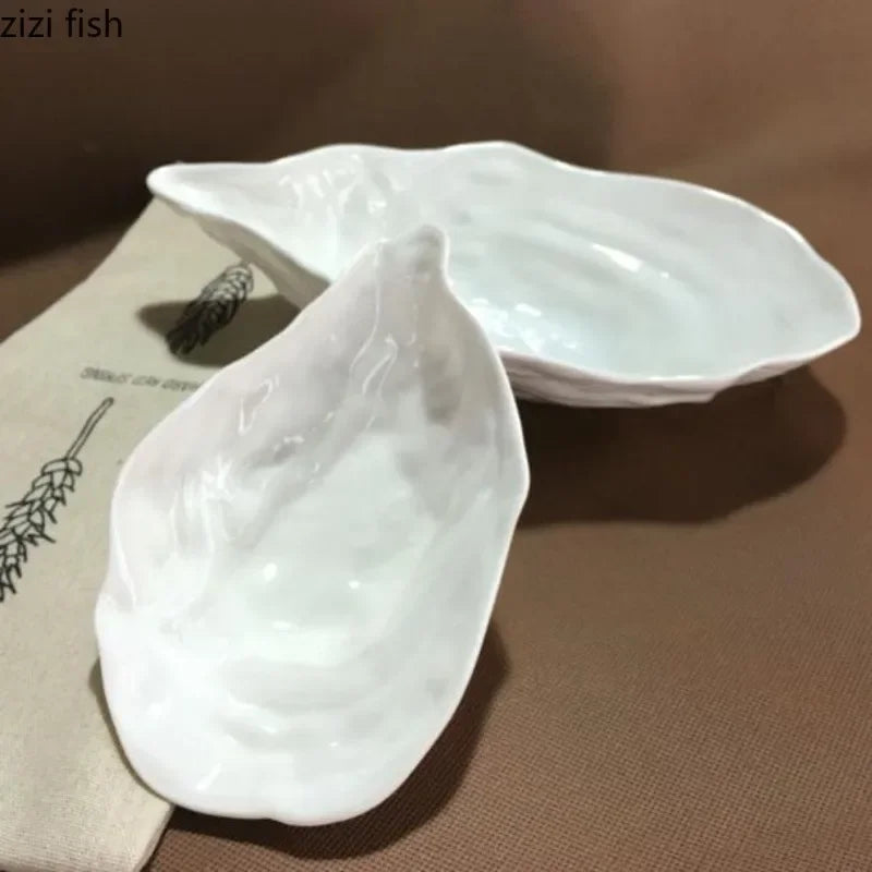 White Oyster Ceramic Bowl Hotel Tableware Dining Plate Fruit Plate Salad Bowl Dessert Bowls Cold Mixing Bowls Dim Sum Dish Tray