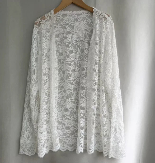 Long Sleeve Lace Blouses Women Clothing 2025 Blusas Mujer De Moda Hollow Out Sexy Tops See Through Fashion Summer White Shirts