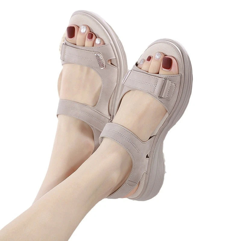 New Leather Sandals For Women In Women's Sports Style Wedge Light Velcro Slippers Comfortable Breathable And Versatile Casual