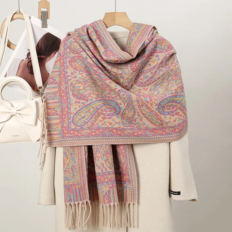New Shawl Warm Winter Scarf Hijab Women Print Paisley Cashmere Pashmina Thick Wrap Head Neck Foulard Luxury 2024 Blanket Echarpe