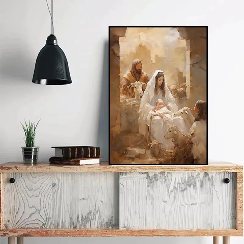 Christian Holy Jesus Nativity Virgin Mary Christmas Artwork Poster and Prints Canvas Painting Wall Pictures Home Dorm Decor