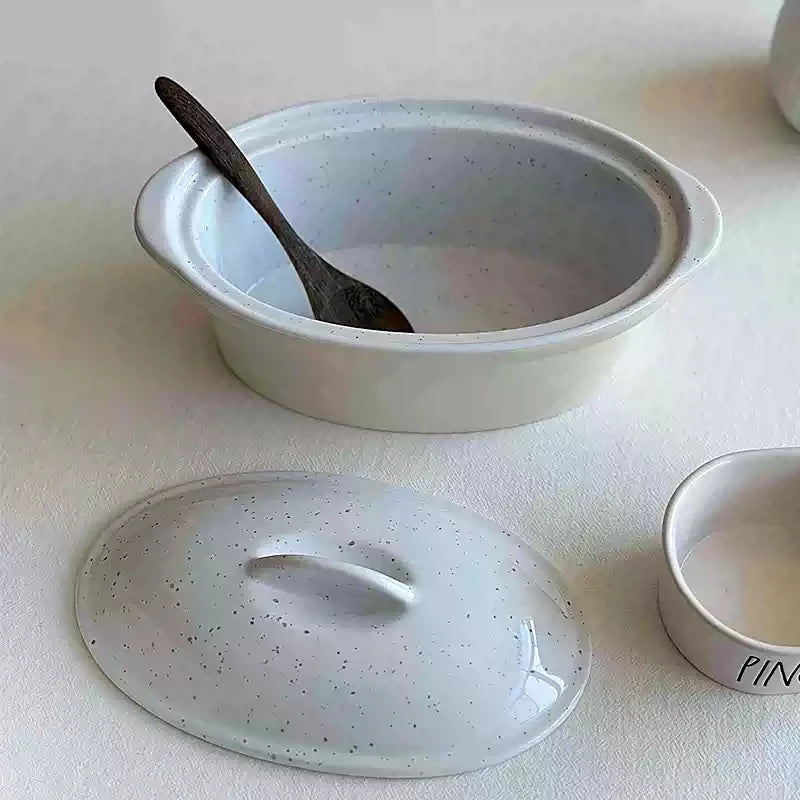 Korean Style Simple Ceramic Bowl Oval Shape Solid Color Large Capacity Soup Bowl High Quality Household Rice Tablewares