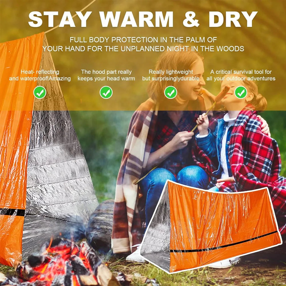 2 Person Tube Tent Waterproof Survival Shelter Emergency Blankets Survival Tent Survival Gear For Outdoor Hiking Camping