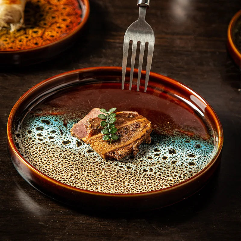 Ceramic household dish Ceramic dumpling plate ins high appearance level Western plate Japanese round tray