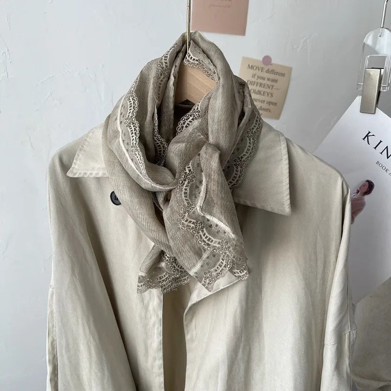 Flaxen Lace Cotton Linen Scarf Women's Winter Shawl Dual-purpose Spring Autumn Foreign Style Fashion Silk Solid Color Yarn