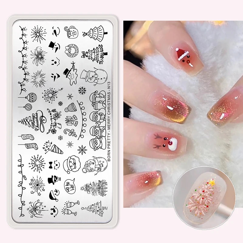 BORN PRETTY Stamping Plates Nail Art Templates Flower Natural Animal French Tips  DIY Nail Design Image Stencil Tool Manicure