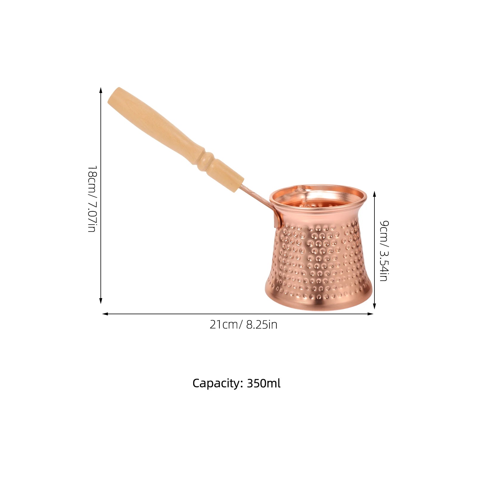 Turkish Coffee Pot Milk Jug with Wooden Handle Kitchen Coffee Heating Pot Copper Alloy Drinkware, 350ml for Home Espresso
