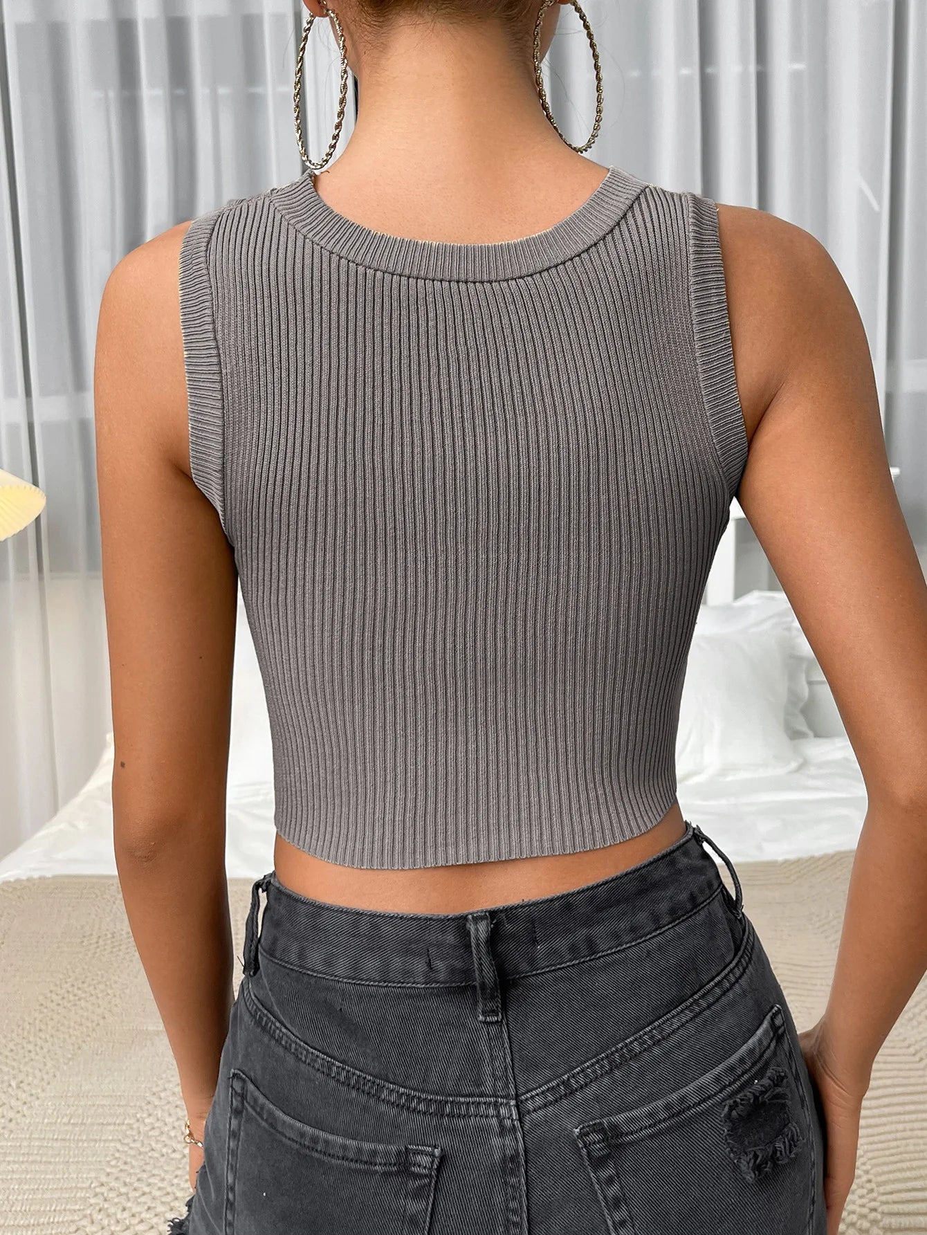Chest Hollow Out Ribbed Knitting Tank Top Women Halter Crop Tops Sleeveless Bare Midriff Camisole Female Tube Top Cropped Vest