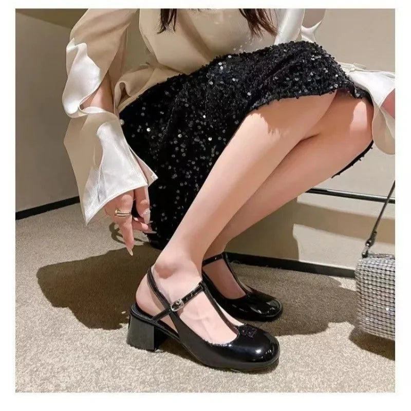 Sandals Female 2024 Summer New Fashion Temperament Patent Leather Mary Jane Women's Shoes Shallow Mouth High-heeled Single Shoes