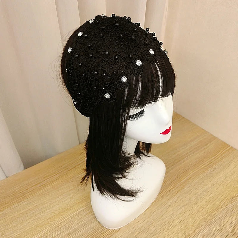Fashion Wide-Brimmed Pearl Hair Band Cover Gray Hair Hair Accessories Girl's Face Washing Sports Casual Closed Head Cover Tiara