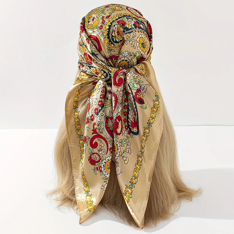 Silk Shawl Satin Square Scarf For Women Paisley Neckerchief Female New Headband Hair Bands Print Foulard Hijab Wraps Bandana