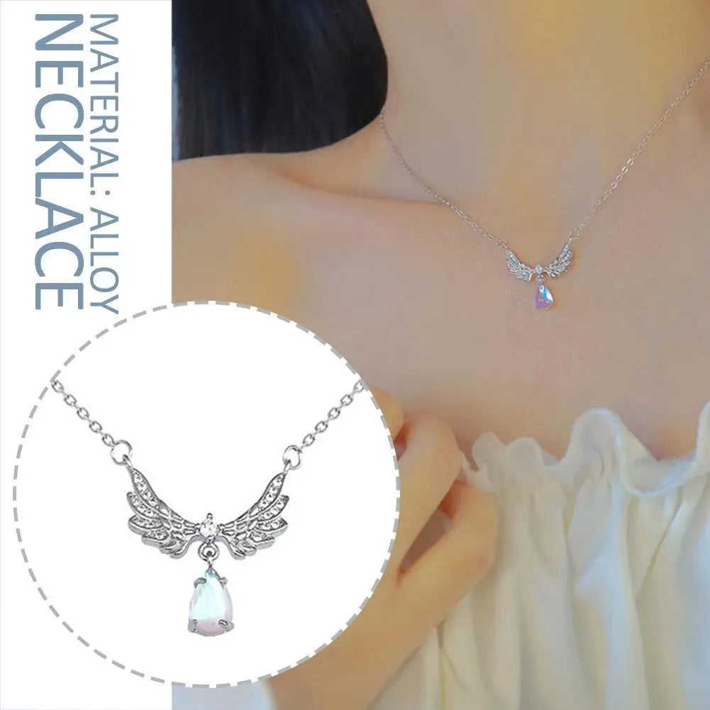 Angel Wings Necklace Ladies Girl Simple Y2K Blue Zircon Love Elegant Necklace Women Jewelry Chain Choker Jewelry