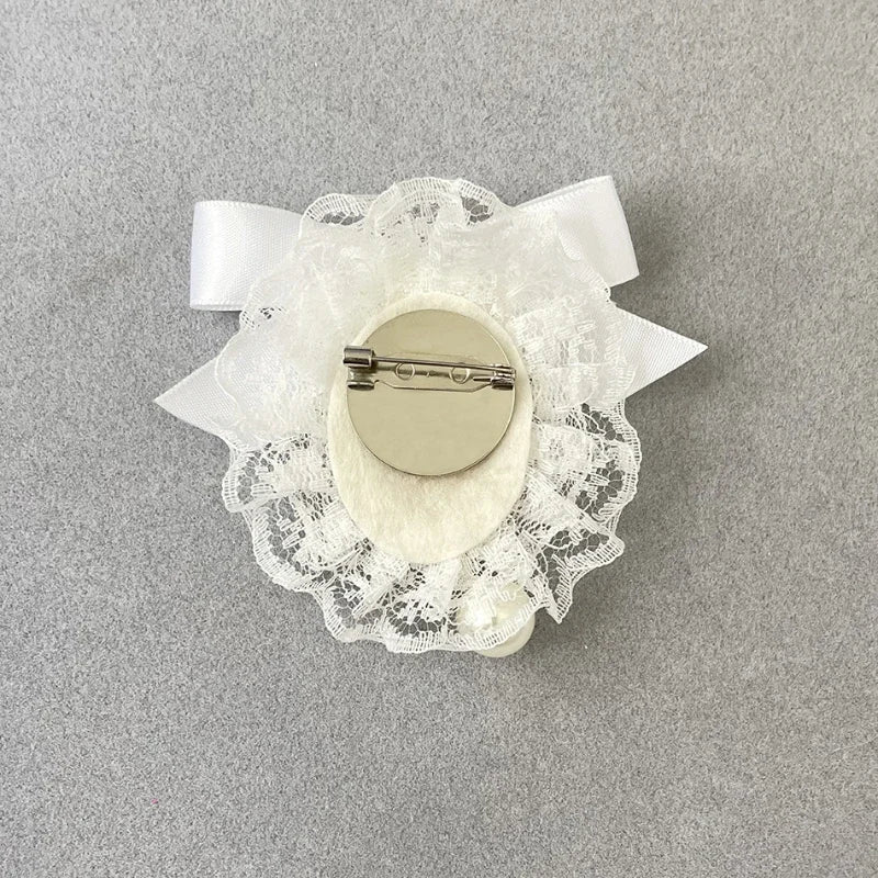 Vintage Handmade Fabric Art Lace Bow Brooches for Women Beauty Head Pearl Corsage College Style Collar Pins Jewelry Accessories