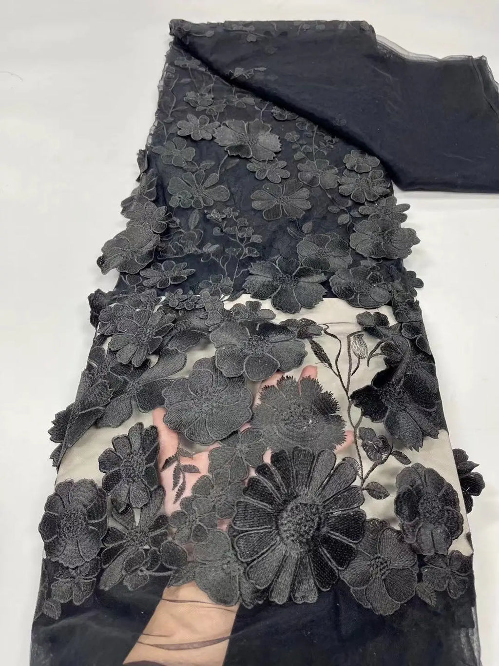 Unilateral embroidered cloth 3D applique embroidered fabric high-end women's dresses wedding dress material