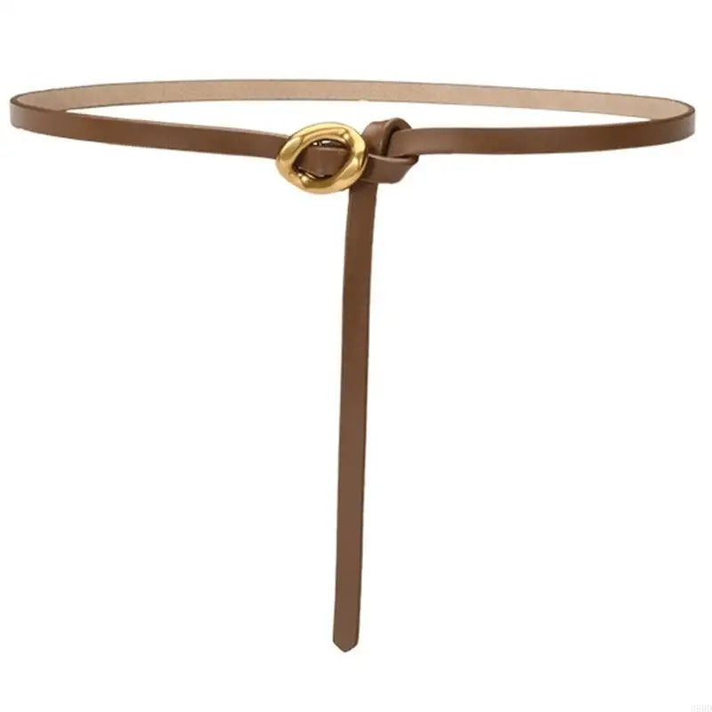 652F Selfknotted Thin Belt Aesthetic Leather Belt Waistband Decorative Skinny Belt for Shirt Dress Elegant Office Formal Belt