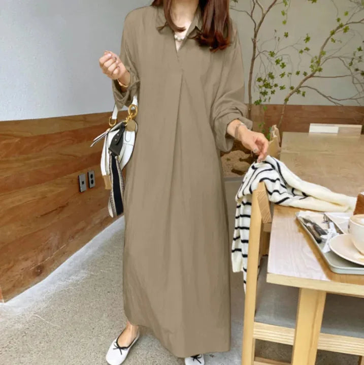 Cotton Linen Solid Muslim Dress Women Marocain Turkish Robe Femme Long Sleeve Maxi Dress Temperament Commuting Abaya Vestidos