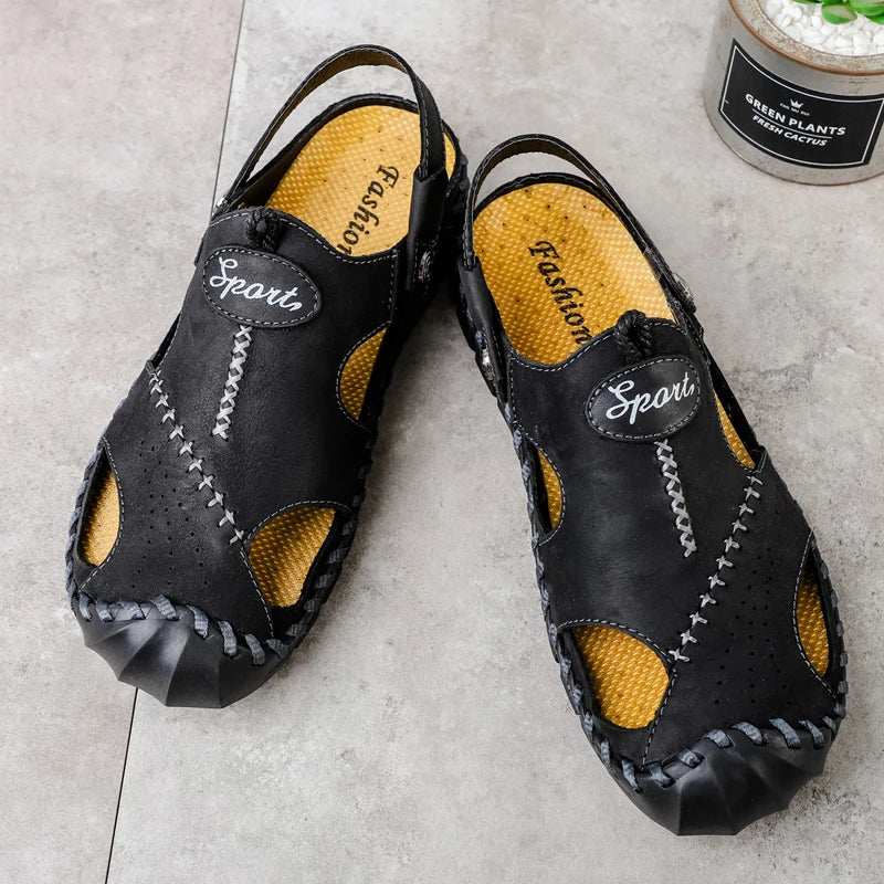Summer Sandals Men Leather Classic Roman Sandals Comfort Slipper Outdoor Beach Rubber Flip Flops Men Water Trekking Sandals