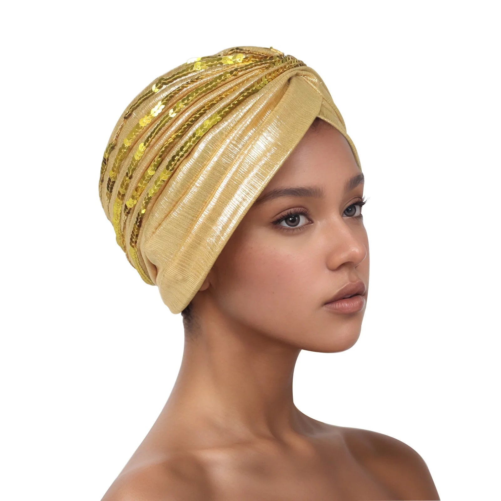 Women's Head Wraps Muslim Headscarf Cap India Hat Ready Hijab Bonnet Turbante Mujer Summer Breathable Sequins Turban Cap