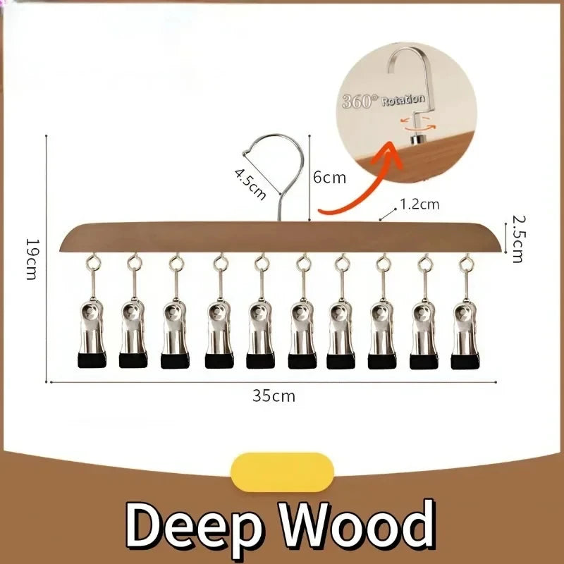 Pants Hanger with 10 Clothespins Space-Saving Closet Organizer for Hats Ties Belts Underwear Skirts Portable Home Dorm Storage