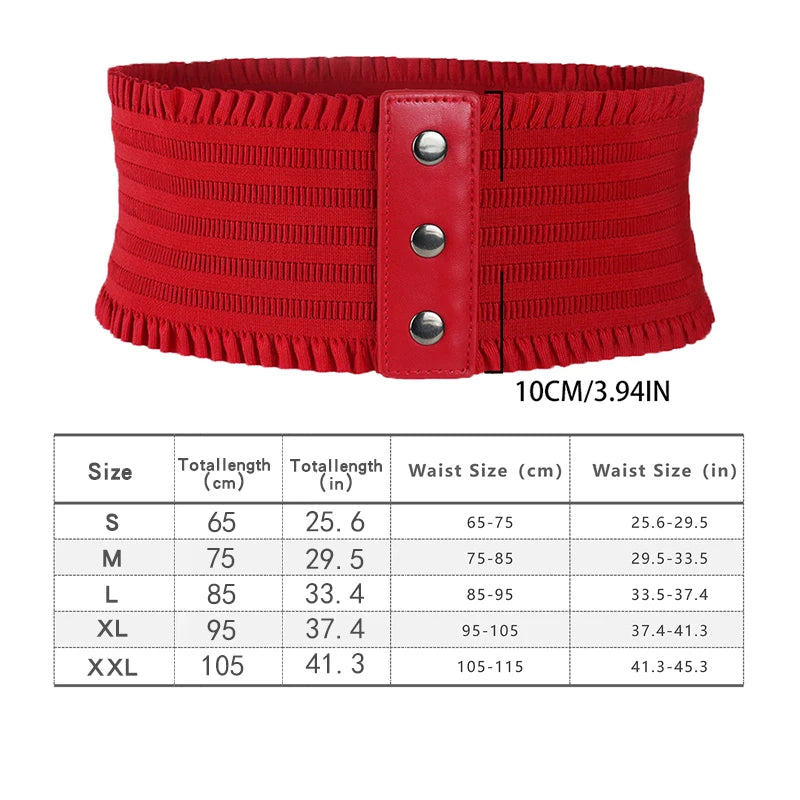Ruffles Wide Belt Triple Buckle Elegant Elastic Waistband Decorative Dress Girdle for Women Large Size