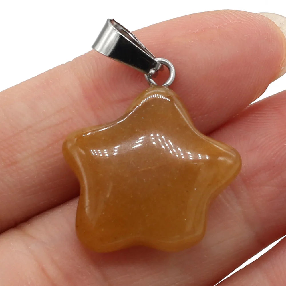 Natural Stone Pendant Rose Quartzs Agate Unakite Pentagram Shape Charms For Making DIY Jewelry Necklace Bracelet Size 20x20mm
