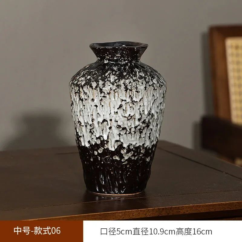 European Style Retro Style Ceramic Vase Living Room Advanced Sense Coarse Clay Pot Simple Dried Flower Arrangement Decoration