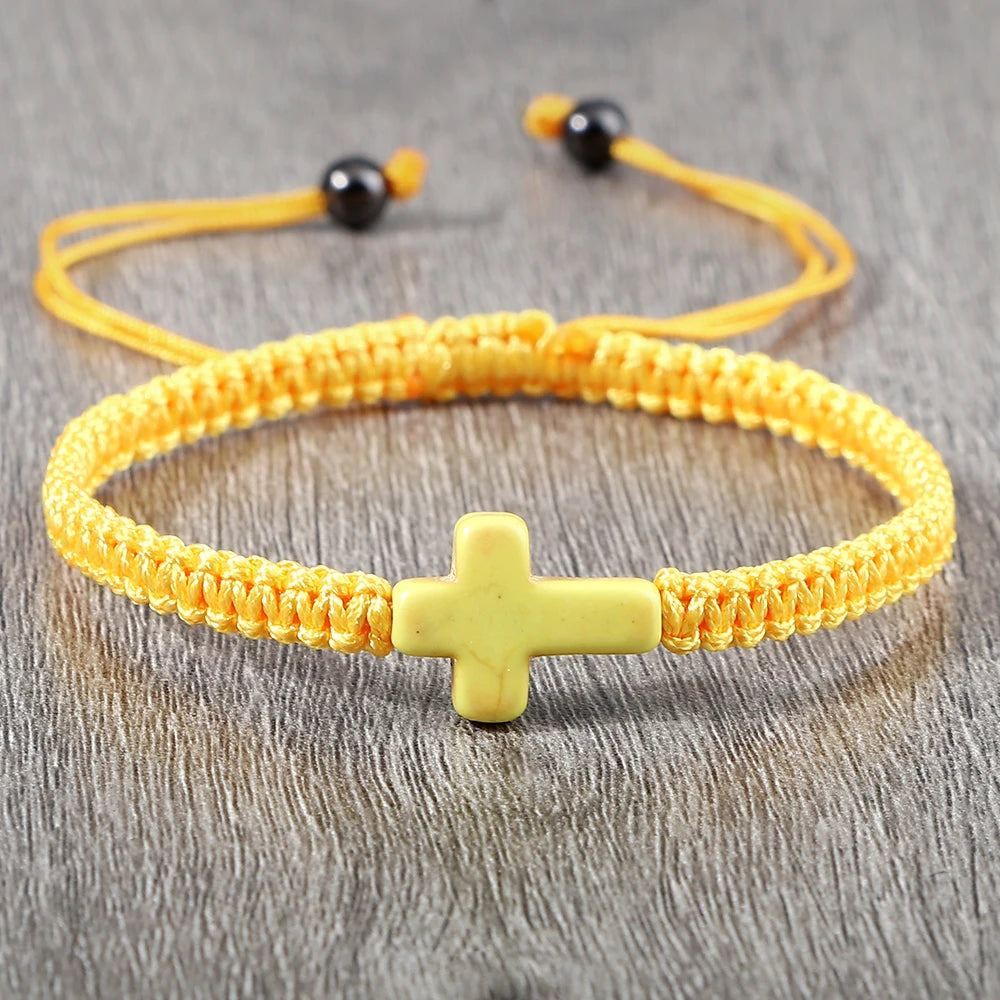 Simple Cross Prayer Bracelets Handmade Black White Braided Rope Couple Bracelets Men Women Fitness Wrap Wristbands Jewelry Gifts