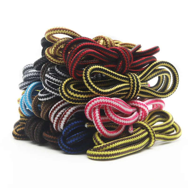 1 Pair 4mm Two-color Striped Round Color Polyester Shoelaces For Work Shoes Martin Boots Leather Boots Shoe Laces 100/120/150CM