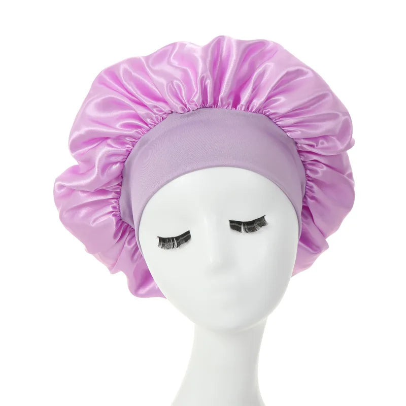 Women Night Sleep Hair Caps Silky Bonnet Satin Double Layer Adjust Head Cover Hat Shower Cap for Curly Hair Styling Accessories