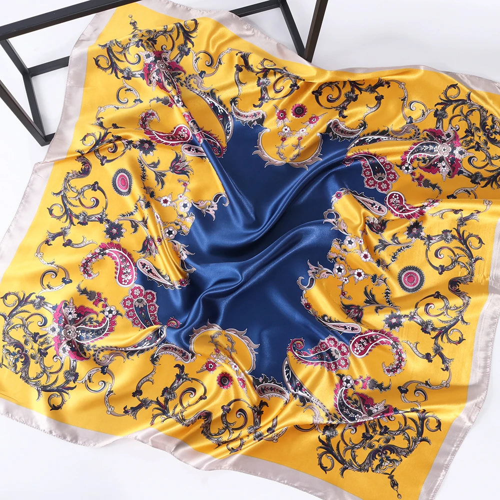 Silk Head Scarf Women Luxury Fashion Hair Scarve Summer Foulard Femme Satin Shawl Kerchief 90cm Square Headscarf Bandana Cheveux
