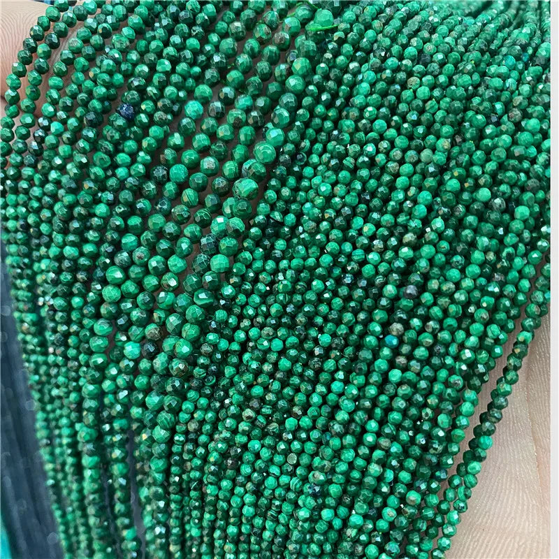 Micro Faceted Bead Natural Stone Beads Facted Green Emeralded 2 3 mm Spacer Loose Beads for Jewelry Making Necklace DIY Bracelet