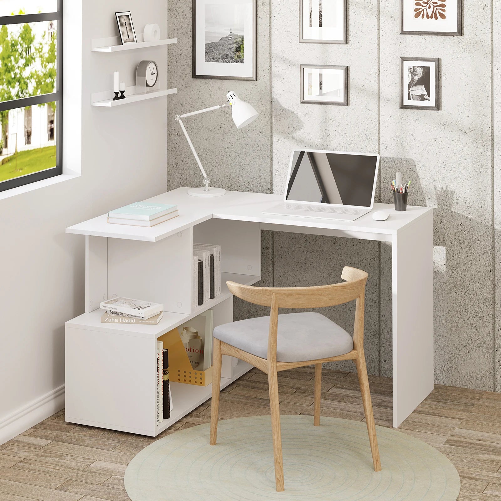 WOLTU Work PC Computer Table Chipboard Desk with Shelves for Study Student Writing Table  Office Work Home Furniture
