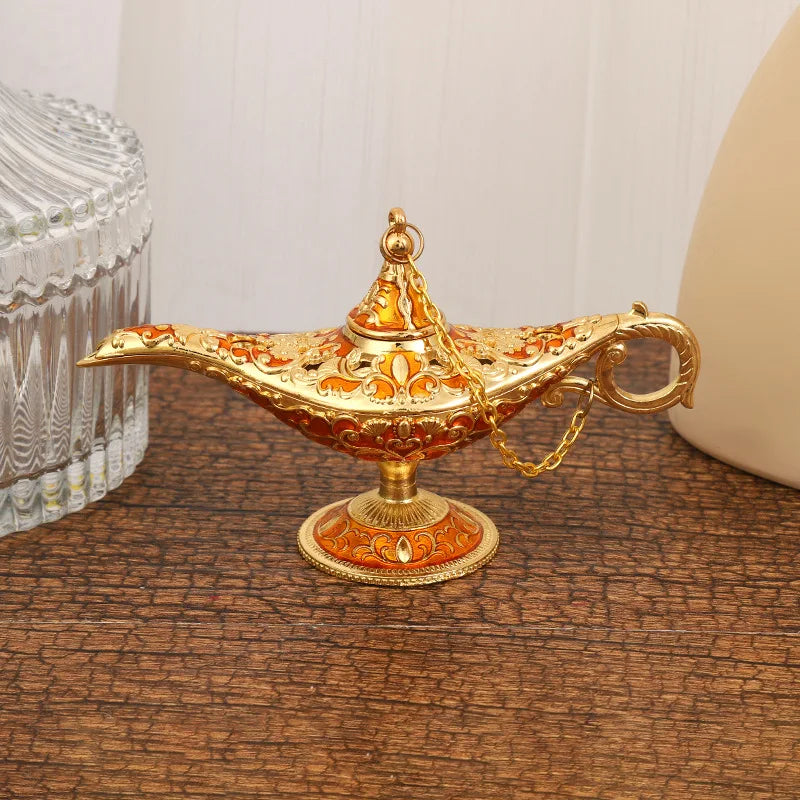 12cm(4.7")Classic Rare Hollow Legend Aladdin Magic Genie Lamps Incense Burners Retro Wishing Oil Lamp Home Decor Gift