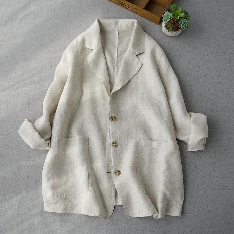 Linen Thin Jacket Women's Spring Loose Fitting Womens Simple Casual Top Western  Clothes Outer Garment Chaquetas Mujer Verano