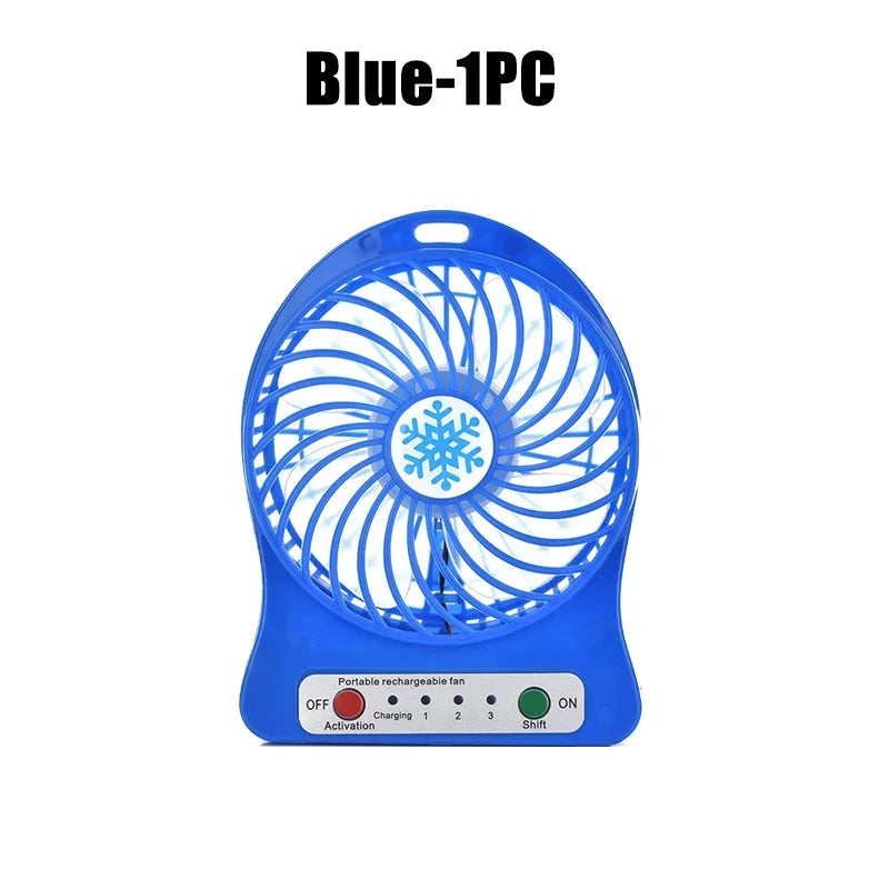 Mini Fan USB Rechargeable 3 Speed Portable Handheld Desktop Quiet Cooling for Office Dorm Camping Outdoor Black Blue White Snowf