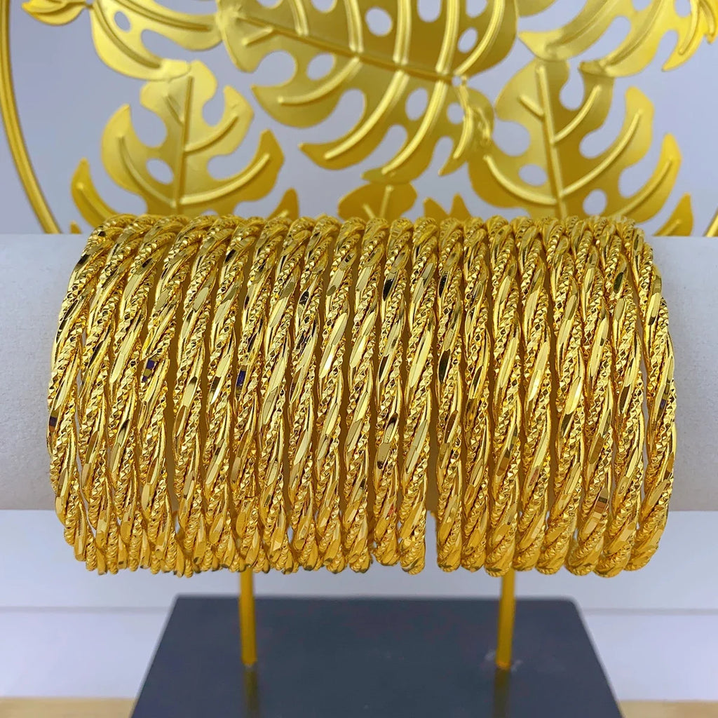 Luxury Dubai 24K Gold Color Bangle For Women African Jewellery Bracelets Brazilian Indian Wedding Designer Bracelets Gifts 62mm