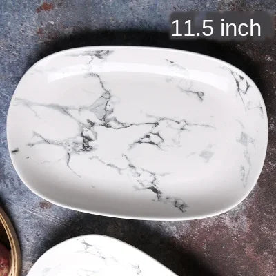 Ceramics Tableware Nordic Marbling Multiple Size Round Oval Plate Bowl Dish Pot Spoon Household Kitchen Supplies Dinnerware