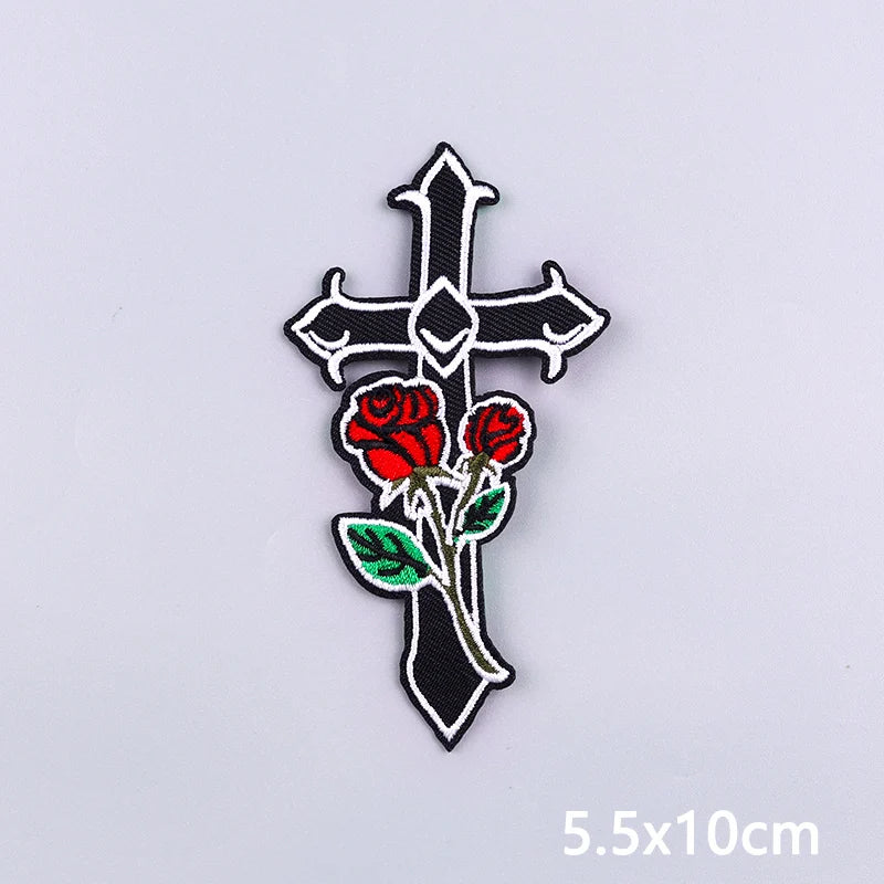 Jesus Cross Embroidery Patch For Clothes Gold Silver Cross Iron On Patches For Clothing Personality Appliques Craft Decoration