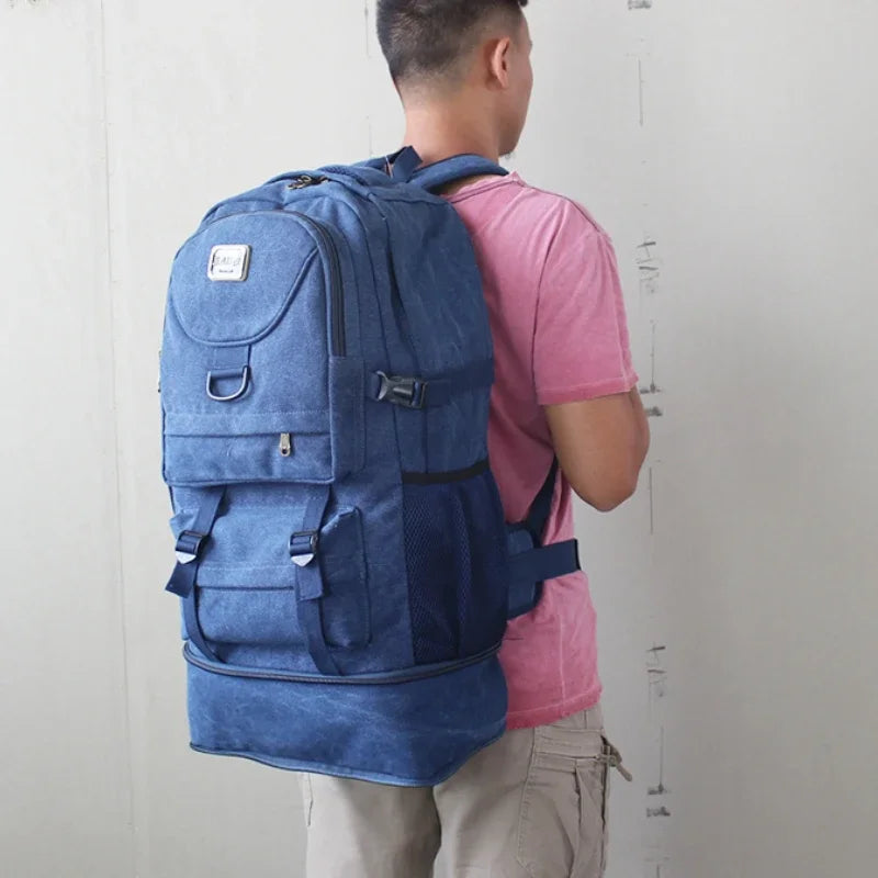60L Large Capacity Outdoor Hiking Camping Backpack Men's Canvas Luggage Work Bag Tactical Rucksack Climbing Travel Back Pack