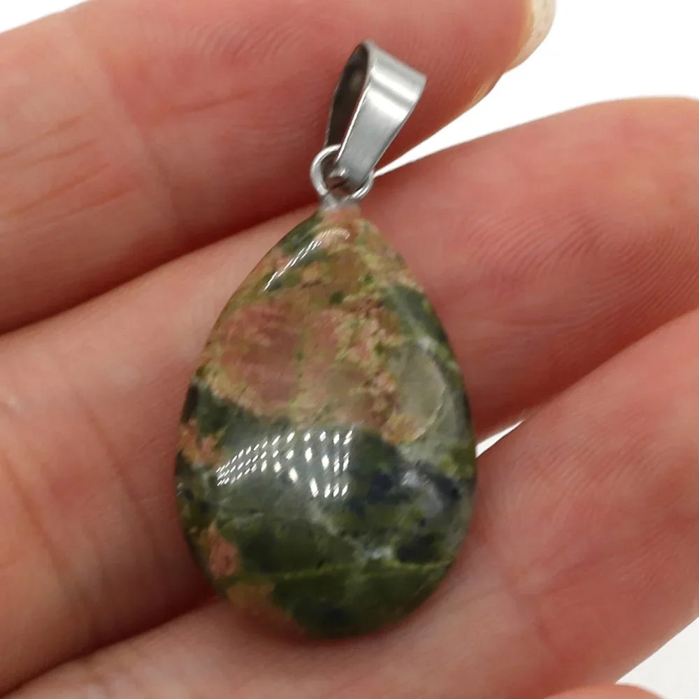 Natural Drop Shape Stone Pendant Crystal Rose Quartz Agate Yellow Jade Opal Malachite Charms for Jewelry Making DIY Accessories