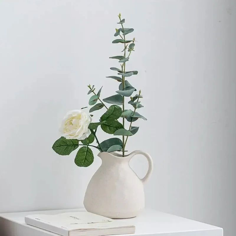 1PC Charming Rustic Ceramic Vase with Handle - Vintage Farmhouse Kettle for Home Decor & Tabletop Display