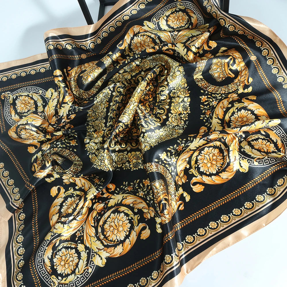 Silk Head Scarf Women Luxury Fashion Hair Scarve Summer Foulard Femme Satin Shawl Kerchief 90cm Square Headscarf Bandana Cheveux