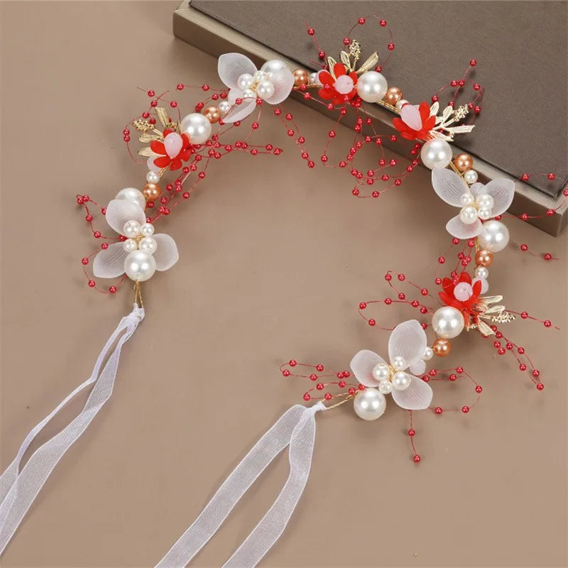 Elegant Girls Headband Imitated Pearl Hair Headdress Baby GirlsFlower Wreath Bride Garland Head Hoop Wedding Headbands Hair