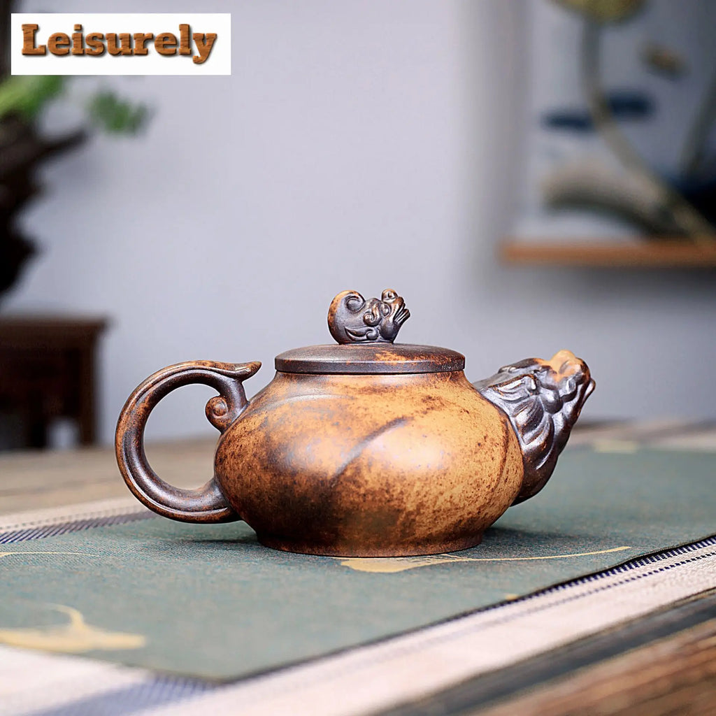 380ml Chinese Yixing Purple Clay Teapots Handmade Dargon Tea Pot Raw Ore High Temperature Section Mud Kettle Zisha Tea Set Gifts