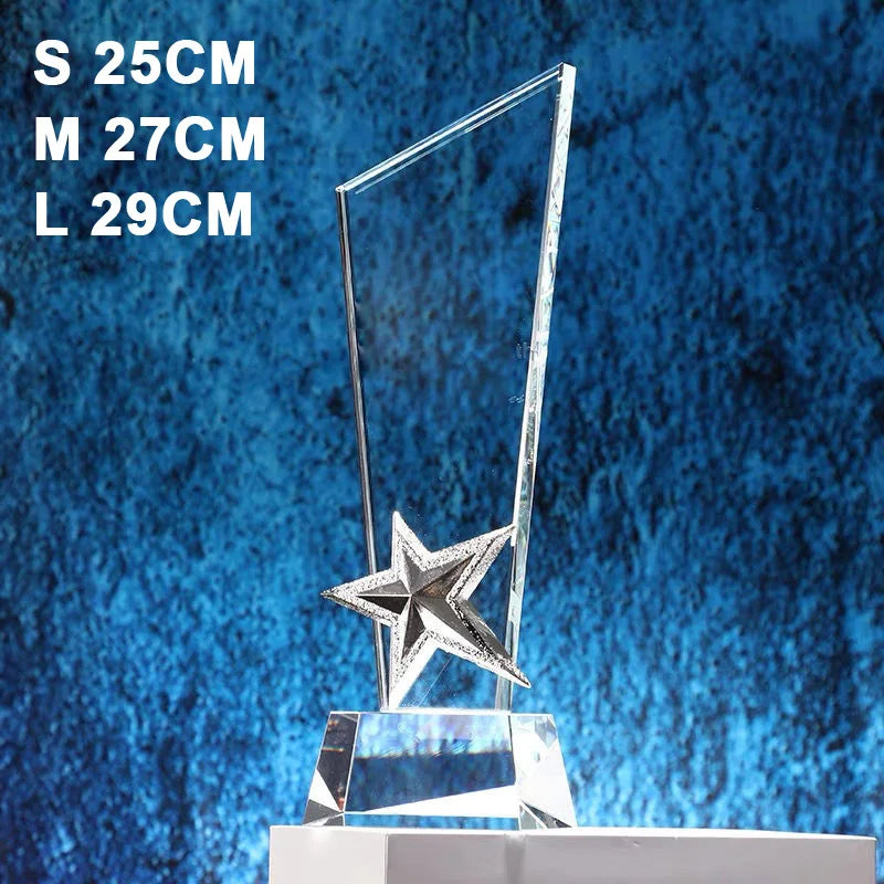 Customized Transparent Crystal Trophy, Gold Silver Copper, Five-Star, Excellent Staff Award, Home Decoration, 1Pc