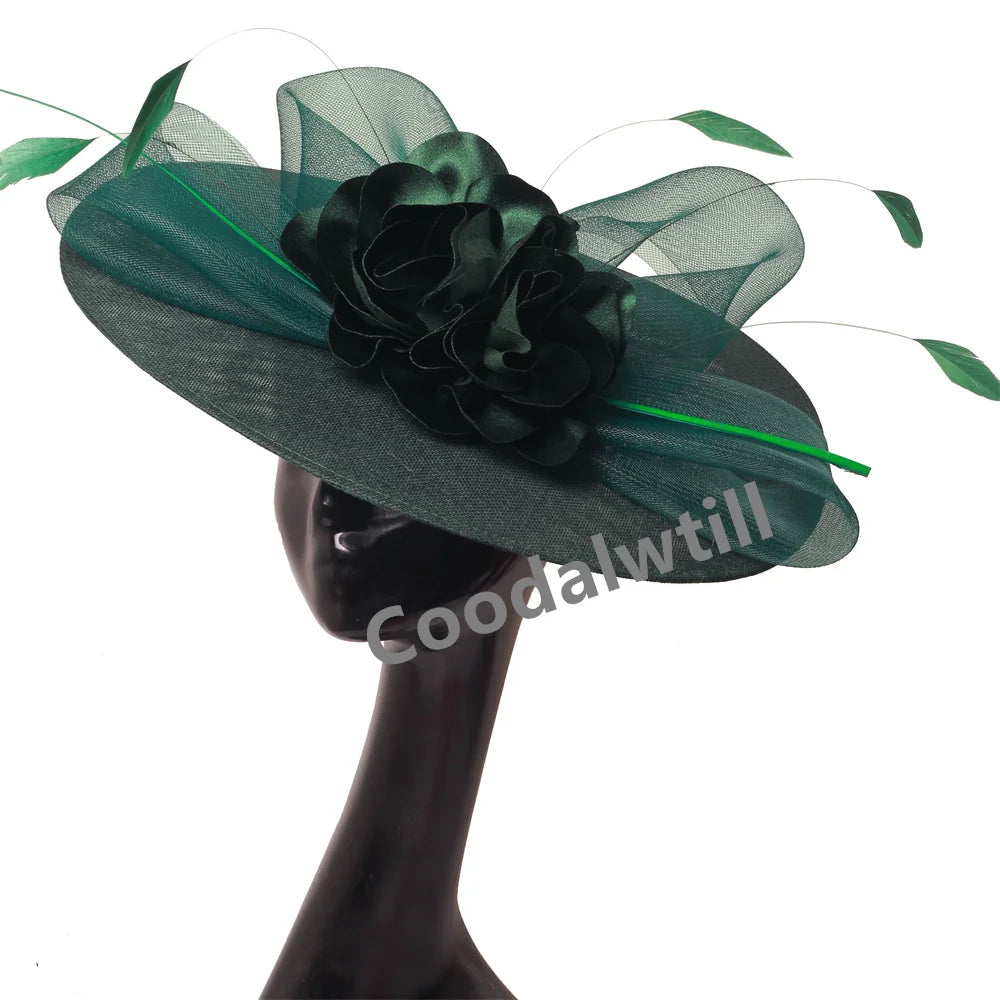 Elegant Women Church Derby Big Fascinator Hat Formal Dress Church Headpiece Bride Femme Marriage Chapeau Cap Flower Millinery