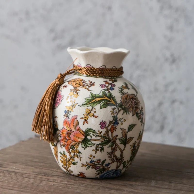 American Retro Ceramic Vase Creative Blessing Bag Style New Chinese Decoration Living Room Dining Table Desktop Small Vase