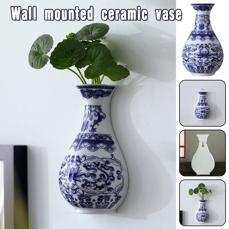 Ceramic Vase Antique Blue And White Porcelain Flower Container Home Living Room Decor Small Vase Wall Hanging Crafts Ornaments