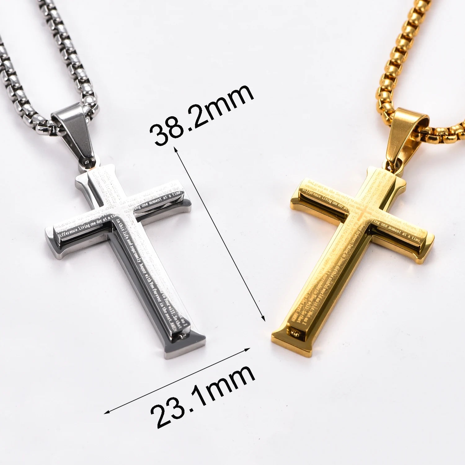 Simple Stainless Steel Bible Letter Cross Pendant for Men Women Catholic Prayer Jewelry Gifts